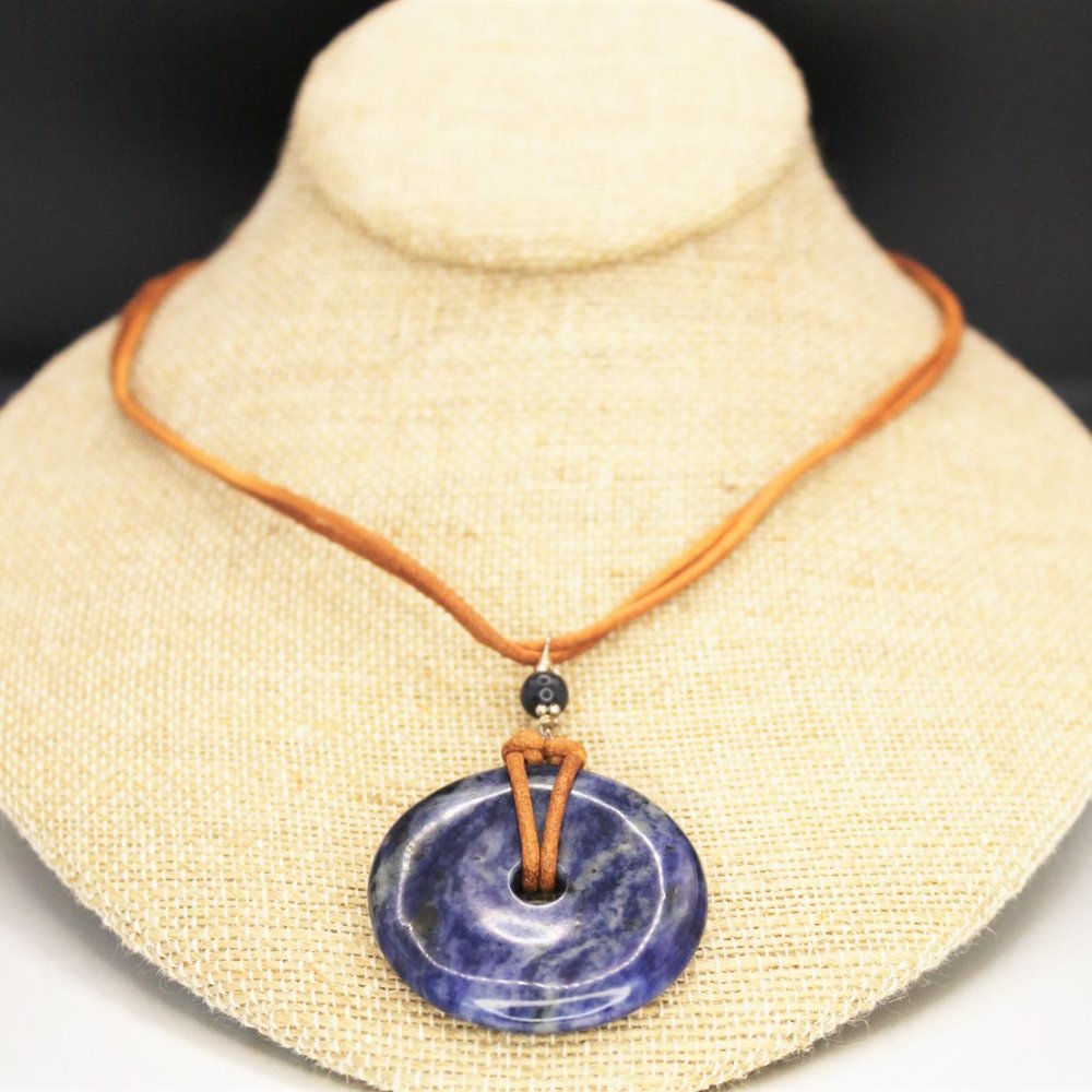 SILPADA Sodalite Pendant Leather Necklace 925 Sterling Silver Clasp RETIRED